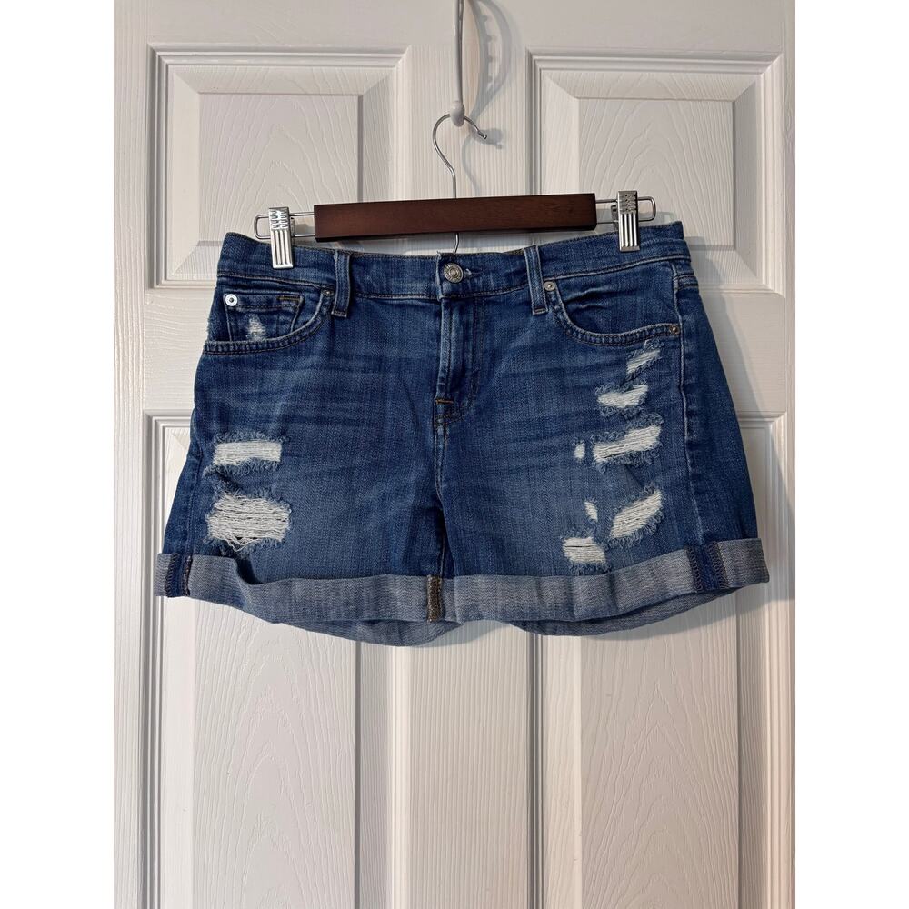 7 For All Mankind Shorts Women's Size 25 Distressed Denim Relaxed Fit
